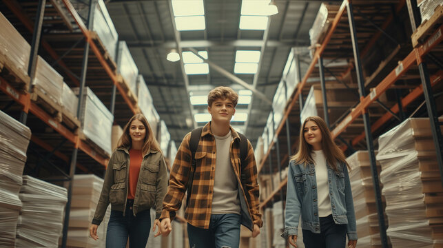 Caucasian team Confident working at the warehouse.