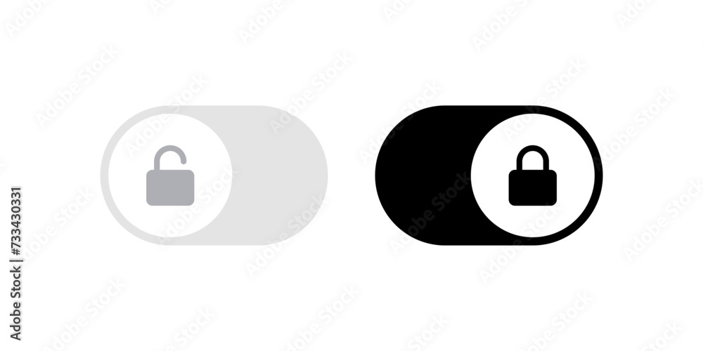 Poster On Off toggle switch buttons. lock icon security symbol - locked, unlock icon button