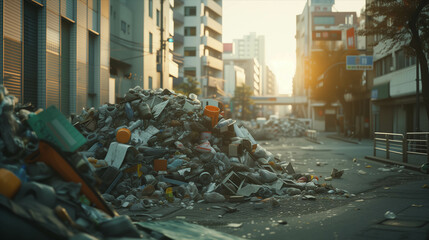 Obraz premium Garbage piles abandoned in the city.