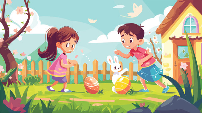 Easter egg hunting 2D vector web banner post.