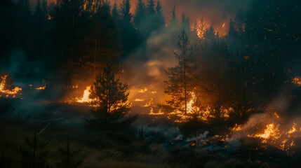 Forest fire during the night.