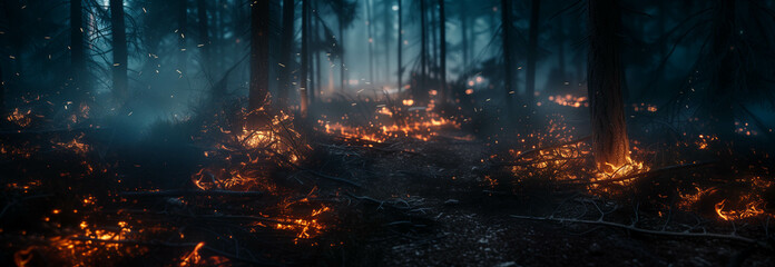 Forest fire during the night.