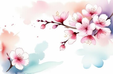 Cherry blossom flower blooming. Pink sakura flower background. Pink cherry blossom, isolated Sakura tree branch. For card, banner, invitation, social media post, poster, mobile apps, advertising.