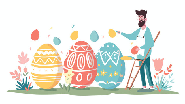 Easter eggs painting custom 2D linear illustration.
