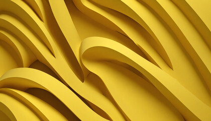 Abstract 3d render, yellow background design with curved lines