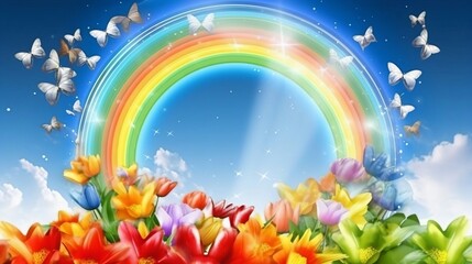 Fototapeta na wymiar rainbow and flower
