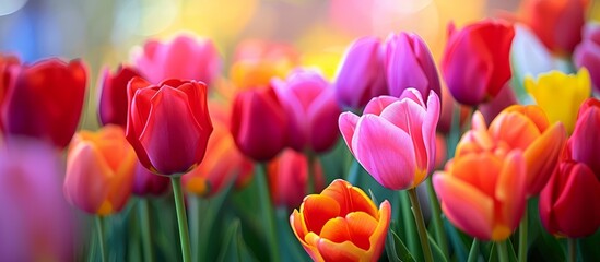 Fototapeta premium Vibrant Tulips Create a Stunning Floral Background with Tulips, Floral, Background Bursting with Color