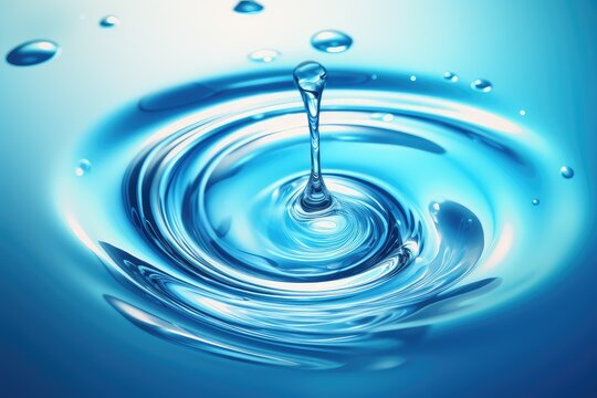 clean shiny blue drop with circles on water close up front view hd wallpaper