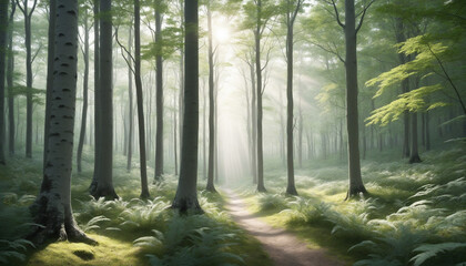 beautiful white light forest illustration