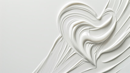 White beauty skincare cream swipe smear in heart shape on white Background. Cosmetics makeup smudge swatches. Top view