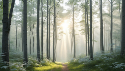 beautiful white light forest illustration