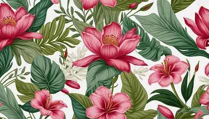 Fotobehang Exotic style  flowers background, seamless endless floral wallpaper  texture pattern. © Random_Mentalist