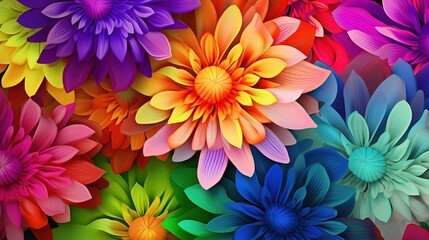 Tapeta z bukietem wielu kolorowych kwiatów. - obrazy, fototapety, plakaty