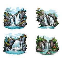 waterfall vector illustration isolated on white background. 