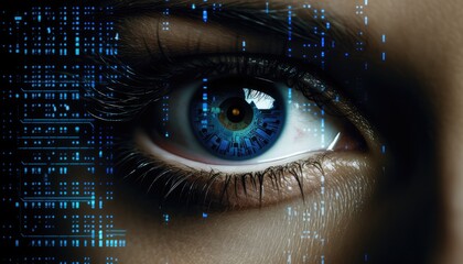 Close up of eye with binary code