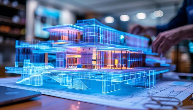 Digital Building Information Modeling (BIM), digital Building Information Modeling (BIM) technology with an image depicting architects, engineers,