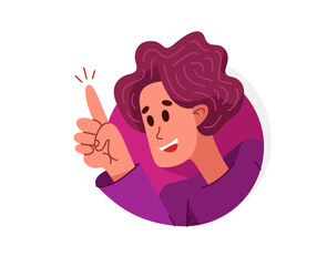 Young person talking online from a speech bubble, vector illustration of a conversation with accent on one-person trainer or mentor, online dialog, video speaker, social media commentator.