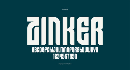 Bold simple sans serif elegant display font for logos headers or slogans, vector thick and beautiful geometric typeface, uppercase letters alphabet with numbers, poster and advertising.