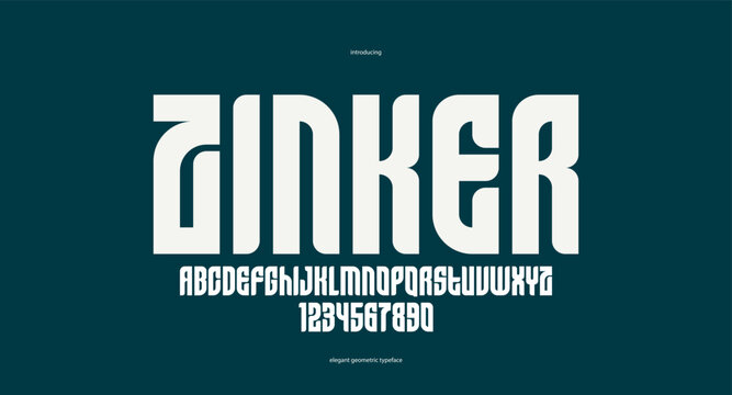 Bold simple sans serif elegant display font for logos headers or slogans, vector thick and beautiful geometric typeface, uppercase letters alphabet with numbers, poster and advertising.