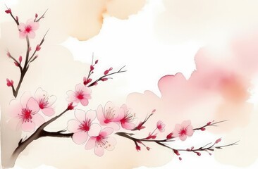 Cherry blossom flower blooming. Pink sakura flower background. Pink cherry blossom, isolated Sakura tree branch. For card, banner, invitation, social media post, poster, mobile apps, advertising.