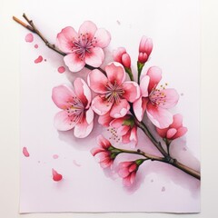 Cherry blossom flower blooming. Pink sakura flower background. Pink cherry blossom, isolated Sakura tree branch. For card, banner, invitation, social media post, poster, mobile apps, advertising.