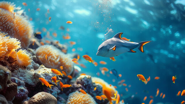 Underwater Photography: Explore the fascinating world beneath the surface with underwater wildlife photography. Capture images of colorful coral reefs, schools of fish. Generative AI