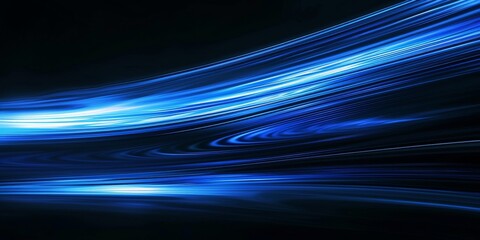 Vibrant blue waves of light flow dynamically against a dark background creating an abstract and energetic visual experience