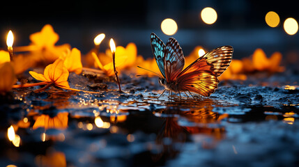 Un papillon de nuit, attiré par la lumière d'une lanterne, danse autour d'elle jusqu'à l'aube,...