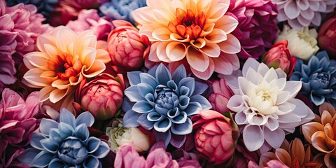 close-up shot, a bunch of flowers blooms with vibrant colors and delicate petals. Each blossom radiates beauty and fragrance, creating a captivating display of nature's elegance up close 