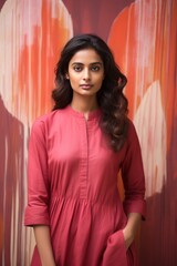 Fototapeta premium Bold Hues, Minimal Lines: Red Kurti Kameez Captures Youthful Sophistication generative ai