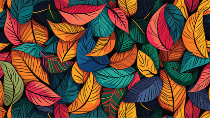Fototapeta na wymiar Erased ethnic lined colorful leaves abstract.