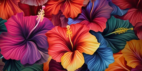 Drawing painting graphic art decoration background hibiscus floral flowers pattern