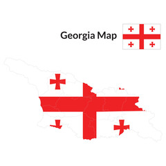 Map of Georgia with national flag of Georgia.
