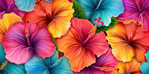 Fototapeta na wymiar Drawing painting graphic art decoration background hibiscus floral flowers pattern
