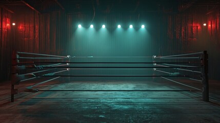 Boxing ring in a dark room with red lights