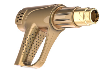 Golden heat gun, blow dryer. 3D rendering isolated on transparent background