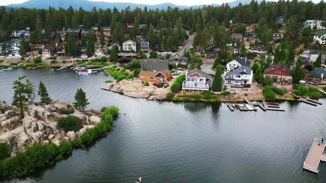 A view of Boulder Bay in Big Bear, California, from a UAV Drone showing the Boulders.