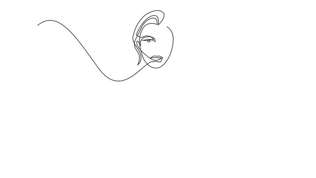 Young beautiful woman, continuous line drawing animation