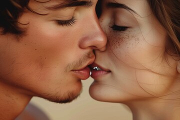 Passionate love ignites as their lips meet, each eyelash brushing against the other's skin in a moment of intimate connection