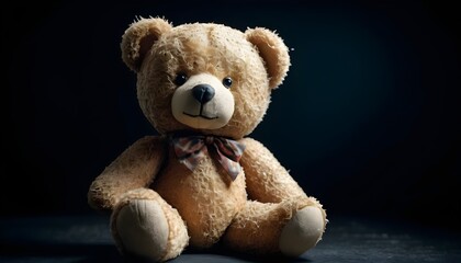 Perplexed Teddy bear isolated on dark background