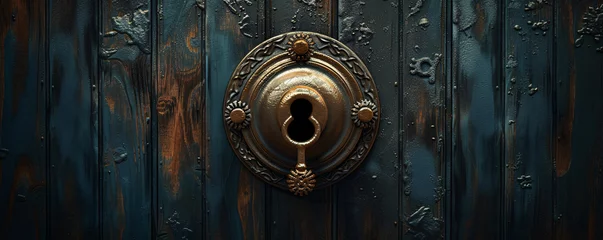 Photo sur Plexiglas Vielles portes The master key hole. Security, vault, safe keeping concept. keyhole of old door or chest.  