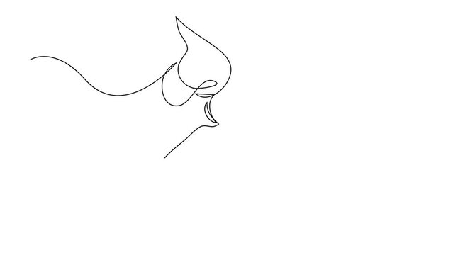 Lips in kiss. Abstract beautiful portrait of kissing couple in love, continuous line drawing animation