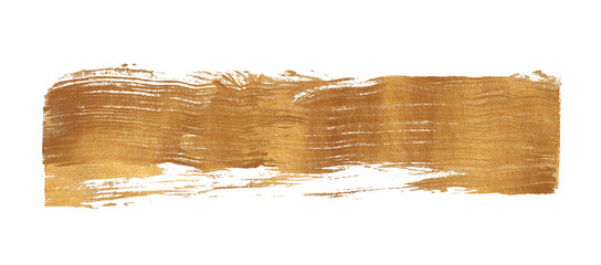 Grunge Gold ink smear brush stroke stain line blot on white background.