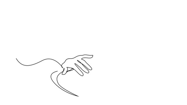 Young beautiful girl hugging herself, back view, continuous line drawing animation