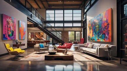 Creative Loft: Artistic Living Room in an Open Concept Loft Space