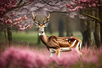 Zelfklevend Fotobehang deer in the forest © asad