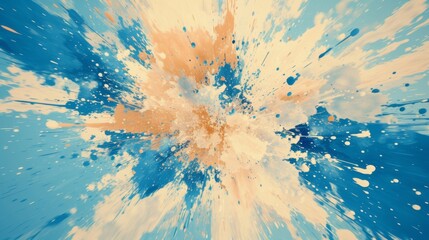 Pastel color paint splash on blue background. Vibrant sensitive color combination. Abstract artwork expression