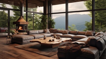 Nature's Embrace: Biophilic Living Room with Natural Elements & Green Spaces