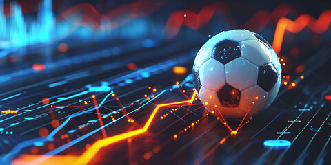 soccer ball on the background of graphs. concept of online betting on sporting events - obrazy, fototapety, plakaty