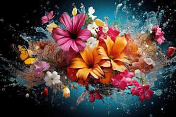 Fototapeta na wymiar flowers splash beautiful postcard
